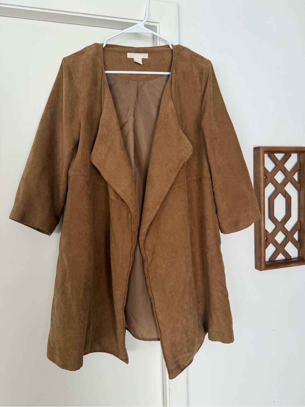 H&M Suede Drape Front Trench Coatigan - Camel Brown
